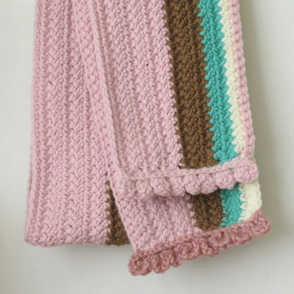 Long Striped Scarf pink/brown/cream/aqua - Picture 12 of 12